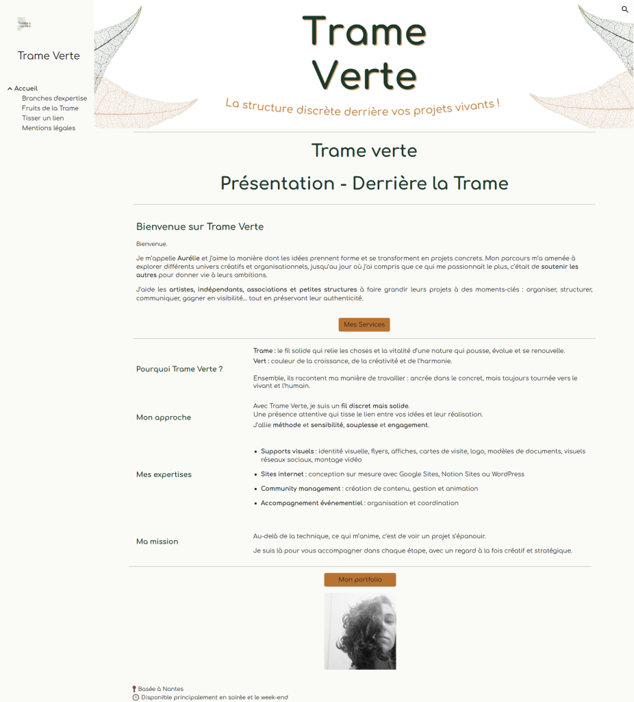 screen accueil complet du site Google Sites de Trame Verte
