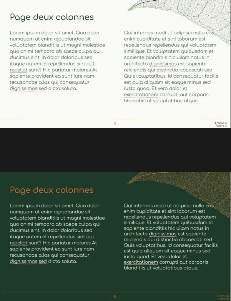 2 modèles de présentation Trame Verte à 2 colonnes