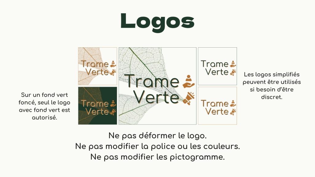 Identité visuelle de Trame Verte - Logo et variantes avec règles d'usage