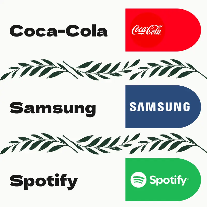 couleurs marquantes de grandes marques : Rouge de Coca-Cola Bleu de Samsung Vert de Spotify
