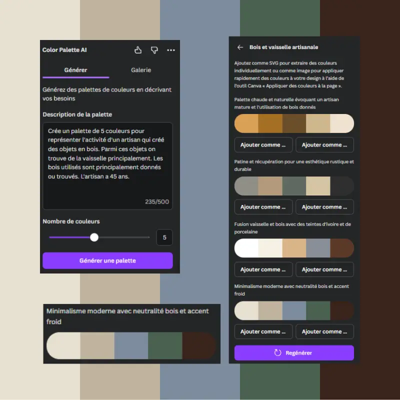 création de palette de couleurs avec canva